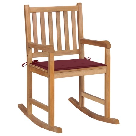 Silla mecedora de madera maciza de teca con cojín rojo tinto de , Sillas de jardín - Ref: Foro24-3062766, Precio: 164,63 €, D...