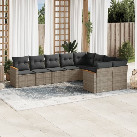 Set de muebles de jardín 9 pzas y cojines ratán sintético gris en Conjuntos de jardín | Comprar online en Foru.es