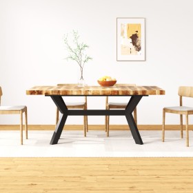 Mesa de comedor madera maciza de mango y cruz de acero 180 cm en Mesas de comedor | Comprar online en Foru.es