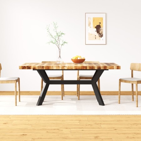 Mesa de comedor madera maciza de mango y cruz de acero 180 cm en Mesas de comedor | Comprar online en Foru.es