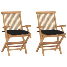 Sillas de jardín 2 uds madera maciza de teca con cojines negros de , Sillas de jardín - Ref: Foro24-3062509, Precio: 182,87 €...