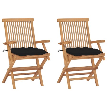 Sillas de jardín 2 uds madera maciza de teca con cojines negros de , Sillas de jardín - Ref: Foro24-3062509, Precio: 204,05 €...