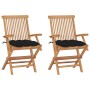 Sillas de jardín 2 uds madera maciza de teca con cojines negros de , Sillas de jardín - Ref: Foro24-3062509, Precio: 204,05 €...
