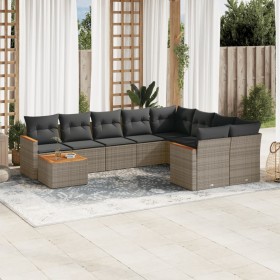Set de sofás de jardín 10 pzas con cojines ratán sintético gris en Conjuntos de jardín | Comprar online en Foru.es