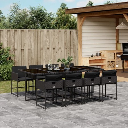 Set de comedor de jardín 9 pzas y cojines ratán sintético negro de , Conjuntos de jardín - Ref: Foro24-3278046, Precio: 521,3...