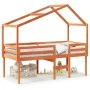 Cama alta con techo madera maciza de pino marrón cera 90x200 cm de , Camas y somieres - Ref: Foro24-3282054, Precio: 220,35 €...