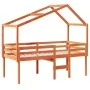Cama alta con techo madera maciza de pino marrón cera 90x200 cm de , Camas y somieres - Ref: Foro24-3282054, Precio: 220,35 €...
