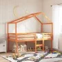 Cama alta con techo madera maciza de pino marrón cera 90x200 cm de , Camas y somieres - Ref: Foro24-3282054, Precio: 220,35 €...