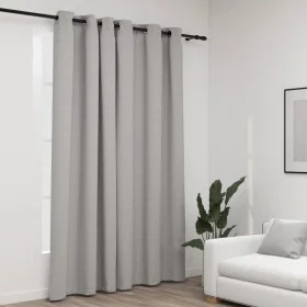 Cortina opaca con ojales look de lino gris 290x245 cm de vidaXL, Cortinas y visillos - Ref: Foro24-321171, Precio: 42,51 €, D...