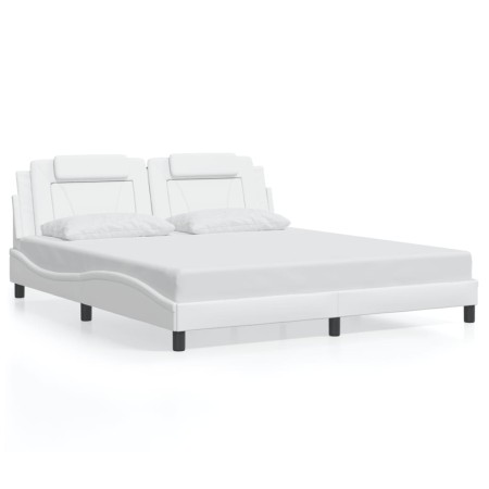 Estructura cama con luces LED cuero sintético blanco 180x200 cm de , Camas y somieres - Ref: Foro24-3214037, Precio: 263,77 €...