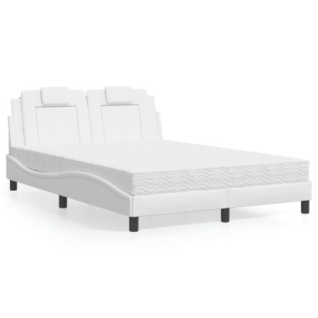 Cama con colchón cuero sintético blanco 140x190 cm de , Camas y somieres - Ref: Foro24-3208790, Precio: 420,93 €, Descuento: %