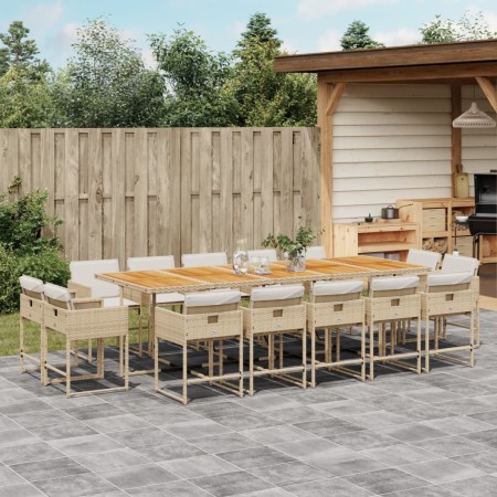 Set comedor de jardín con cojines 15 pzas ratán sintético beige de , Conjuntos de jardín - Ref: Foro24-3278187, Precio: 890,8...