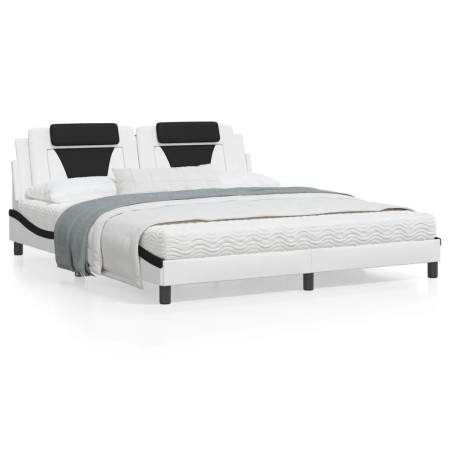 Estructura de cama con cabecero cuero sintético blanco y negro de , Camas y somieres - Ref: Foro24-3208116, Precio: 256,21 €,...
