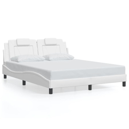 Estructura de cama con luces LED cuero PE blanco 160x200 cm de , Camas y somieres - Ref: Foro24-3214030, Precio: 215,21 €, De...