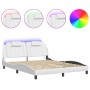 Estructura de cama con luces LED cuero PE blanco 160x200 cm de , Camas y somieres - Ref: Foro24-3214030, Precio: 215,21 €, De...
