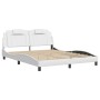 Estructura de cama con luces LED cuero PE blanco 160x200 cm de , Camas y somieres - Ref: Foro24-3214030, Precio: 215,21 €, De...