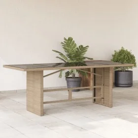 Garden table glass surface PE rattan beige 190x80x75 cm by , Garden tables - Ref: Foro24-365605, Price: 188,75 €, Discount: %