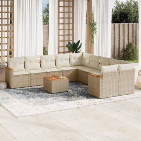 Set de sofás de jardín 11pzas con cojines ratán sintético beige en Conjuntos de jardín | Comprar online en Foru.es