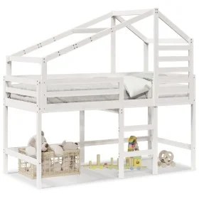 Cama alta escalera y techo madera maciza pino blanca 80x200 cm de , Camas y somieres - Ref: Foro24-3281987, Precio: 241,49 €,...