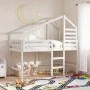 Cama alta escalera y techo madera maciza pino blanca 80x200 cm de , Camas y somieres - Ref: Foro24-3281987, Precio: 241,49 €,...