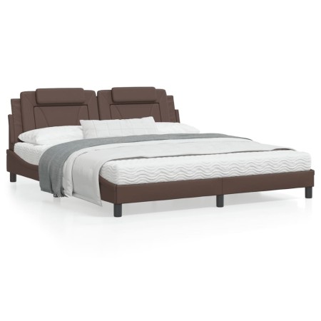 Estructura de cama cabecero cuero sintético marrón 180x200 cm de , Camas y somieres - Ref: Foro24-3208112, Precio: 204,87 €, ...