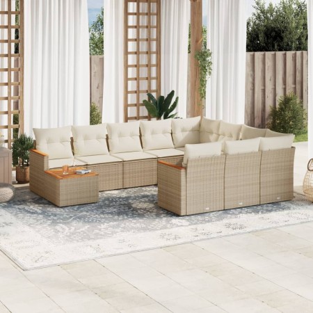 Set de sofás de jardín 11pzas con cojines ratán sintético beige en Conjuntos de jardín | Comprar online en Foru.es