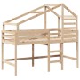 Cama alta con escalera y techo madera maciza de pino 90x200 cm de , Camas y somieres - Ref: Foro24-3281988, Precio: 246,34 €,...