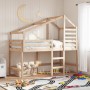 Cama alta con escalera y techo madera maciza de pino 90x200 cm de , Camas y somieres - Ref: Foro24-3281988, Precio: 246,34 €,...