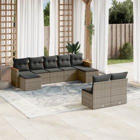 Set de muebles de jardín 9 pzas y cojines ratán sintético gris en Conjuntos de jardín | Comprar online en Foru.es