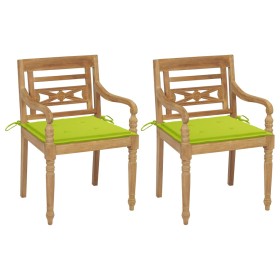 Sillas Batavia 2 uds teca maciza con cojines verde brillante de , Sillas de jardín - Ref: Foro24-3062138, Precio: 253,50 €, D...