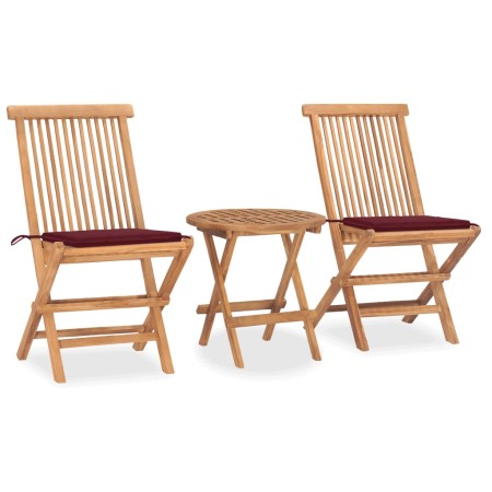 Set comedor de jardín plegable 3 piezas madera de teca cojines de , Conjuntos de jardín - Ref: Foro24-3063180, Precio: 171,17...