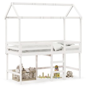 Cama alta escalera y techo madera maciza pino blanca 80x200 cm de , Camas y somieres - Ref: Foro24-3282147, Precio: 244,29 €,...