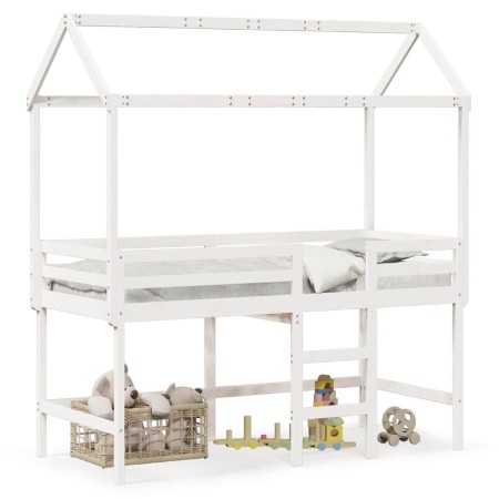 Cama alta escalera y techo madera maciza pino blanca 80x200 cm de , Camas y somieres - Ref: Foro24-3282147, Precio: 244,29 €,...