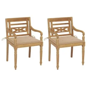 Sillas Batavia 2 uds teca maciza con cojines beige de , Sillas de jardín - Ref: Foro24-3062130, Precio: 254,97 €, Descuento: %