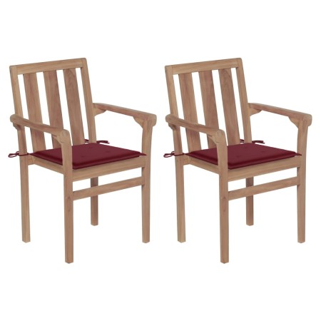 Sillas de jardín 2 uds con cojines vino rojo madera de teca de , Sillas de jardín - Ref: Foro24-3062217, Precio: 260,67 €, De...