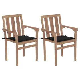 Sillas de jardín 2 unidades con cojines negro madera de teca de , Sillas de jardín - Ref: Foro24-3062215, Precio: 260,73 €, D...