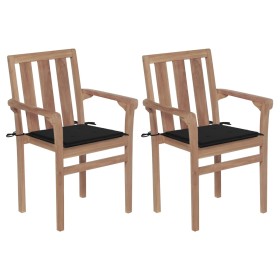 Sillas de jardín 2 unidades con cojines negro madera de teca de , Sillas de jardín - Ref: Foro24-3062215, Precio: 260,25 €, D...