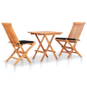 Set de bistró 3 pzas con cojines negros madera maciza de teca de , Conjuntos de jardín - Ref: Foro24-3063232, Precio: 195,84 ...