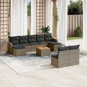 Set de sofás de jardín 10 pzas con cojines ratán sintético gris en Conjuntos de jardín | Comprar online en Foru.es