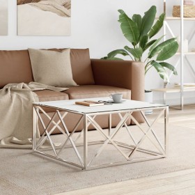 Mesa de centro acero inoxidable y vidrio plateado 80x80x40 cm de , Mesas de centro - Ref: Foro24-349971, Precio: 188,20 €, De...