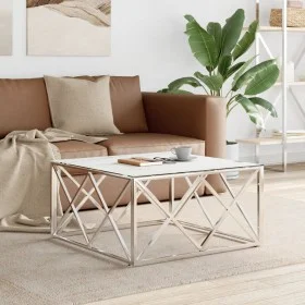 Mesa de centro acero inoxidable y vidrio plateado 80x80x40 cm de , Mesas de centro - Ref: Foro24-349971, Precio: 172,85 €, De...
