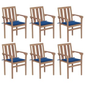 Sillas de jardín apilables 6 uds madera maciza teca con cojines de , Sillas de jardín - Ref: Foro24-3073416, Precio: 772,77 €...