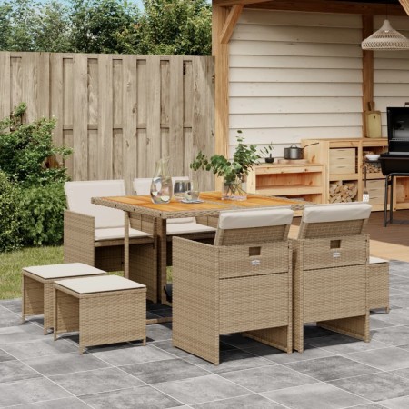 Set comedor de jardín 9 pzas con cojines ratán sintético beige de , Conjuntos de jardín - Ref: Foro24-3277731, Precio: 503,97...