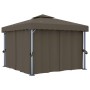 Cenador con cortina y tira de luz LED aluminio taupé 3x3 m de , Carpas y cenadores - Ref: Foro24-3070349, Precio: 449,66 €, D...
