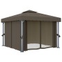 Cenador con cortina y tira de luz LED aluminio taupé 3x3 m de , Carpas y cenadores - Ref: Foro24-3070349, Precio: 449,66 €, D...