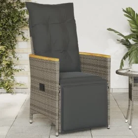 Sillón reclinable de jardín con cojines ratán sintético gris de , Sillas de jardín - Ref: Foro24-365665, Precio: 123,38 €, De...