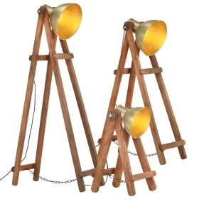 Lámpara de pie 3 pzas madera maciza de mango latón E27 de vidaXL, Lámparas - Ref: Foro24-320592, Precio: 203,16 €, Descuento: %