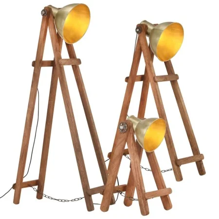 Lámpara de pie 3 pzas madera maciza de mango latón E27 de vidaXL, Lámparas - Ref: Foro24-320592, Precio: 203,16 €, Descuento: %