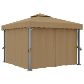 Cenador con cortina gris taupe aluminio 3x3 m de , Carpas y cenadores - Ref: Foro24-3068557, Precio: 477,18 €, Descuento: %