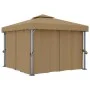 Cenador con cortina gris taupe aluminio 3x3 m de , Carpas y cenadores - Ref: Foro24-3068557, Precio: 477,18 €, Descuento: %